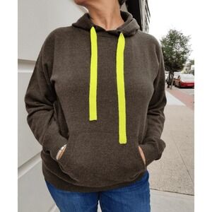 Brodie Cashmere Hoodie Sweater Brown Green Neon Yellow Drawstring Women Large